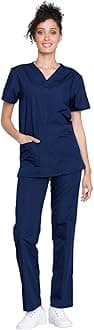 Cherokee Men and Women Scrub Set, V-neck Scrub Top with Drawstring Pants WW530C