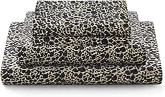 Vonty Satin Sheets Cal King Size Silky Soft Satin Bed Sheets Leopard Print Sheet Set, 1 Deep Pocket Fitted Sheet + 1 Flat Sheet + 2 Pillowcases