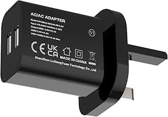 5V 2.4A 12W 2 Ports Black USB Charger, UK Usb Plug, USB-A Output, 100V-240V Input, for Phone, Tablet, Speakers