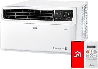 LG 8,000 BTU Dual Inverter Smart Window Air Conditioner, 115V, Cools 340 Sq. Ft. for Bedroom, Living Room, Apartment, Quiet, Energy Star, works with LG ThinQ, Amazon Alexa and Hey Google, White