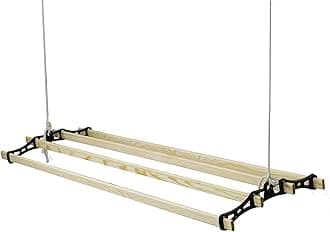 Gr8 Home Black Cast Iron Wooden Hanging 118cm Retro Vintage Antique 4 Lath Slat Victorian Edwardian Clothes Horse Creel Airer Dryer Kitchen Rack Ceiling Pulley Laundry Drier