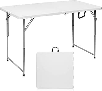 Byliable Folding Table 4 Foot Portable Heavy Duty Plastic Fold-in-Half Utility Table Small Indoor Outdoor Adjustable Height Folding with Carrying Handle, Camping and Party,White | Portable, Heavy Duty, Fold-in-Half, Indoor Outdoor, Adjustable Height, Folding