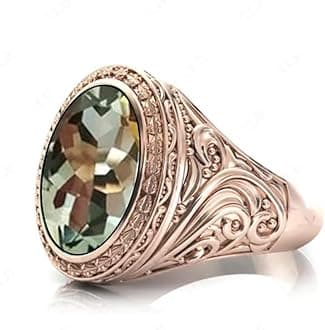 Gemstone Wedding Signet Ring For Men 18K Gold Gemstone 10Ct - 17x12mm With Genuine Moissanite Ring Unique Men Engagement Ring (Green Amethyst)