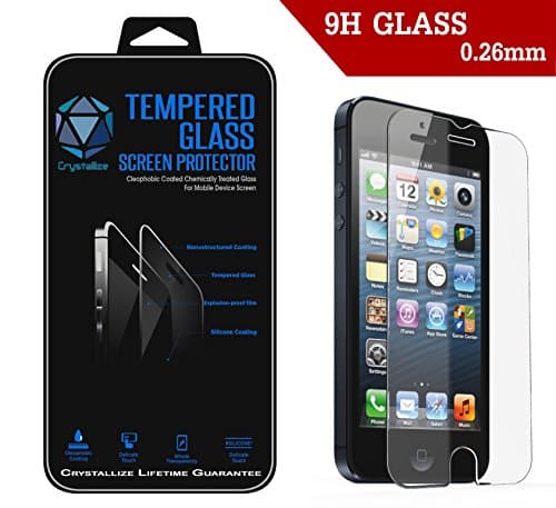 Iphone 5 Tempered Glass Screen Protector - Crystallize Protection for Your Apple Iphone 5/5S/5C - Scratch Resistant with 9H Hardness - Drop Protection - Round Edge and Thin Design at 0.26mm