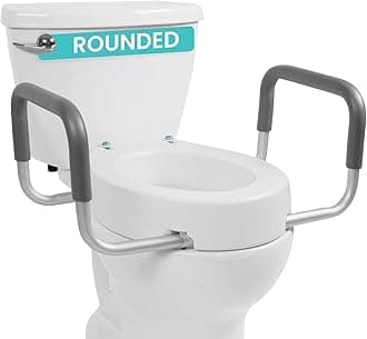 Vive Raised Toilet Seat Riser for Seniors (with Handles) - Handicap Rail Grab Bar Seat for Over Toilet - Elevated Safety for Elderly, Disabled, Medical - Standard