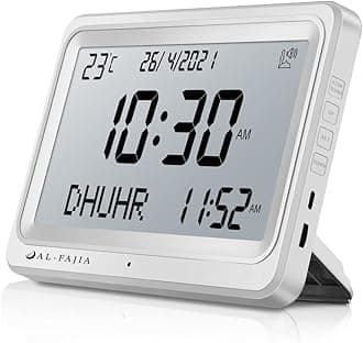 Qsnmieo Azan Clock for USA-Automatic Worldwide Digital 8 Azan Prayer Sounds Islamic Wall and Desk Clock (White)