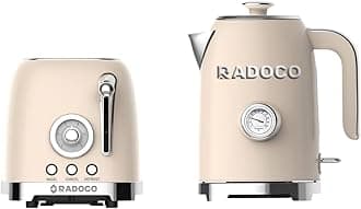 Retro Style Kettle & Toaster Combo, 1.7L Stainless Steel Kettle with Detachable Filter & Auto Shut-Off, 800W 2-Slice Toaster with Defrost, Reheat, Cancel, Steel Body & Bun Warmer