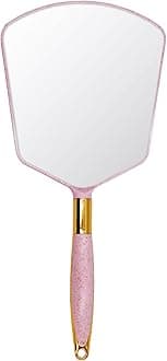 Eaoundm Hand Held Mirror with Handle, with Hook Hole for Bathroom and Bedroom, Barbers Haircut Mirror for Home and Salon (6 W X13 L inchs, Pink)