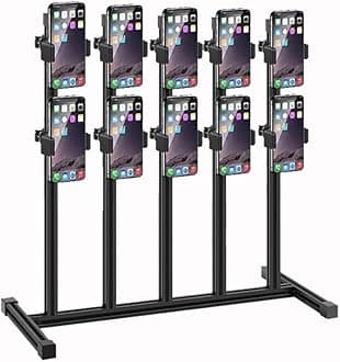 Rygcrud Multiple Cell Phone Holders, Group Control Phone Stand - with Adjustment Height, Desktop Rack for Live Streaming, Retail, Gaming, Studio(10 Slots)