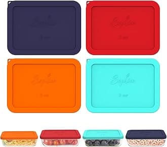 Sophico 3 Cup Rectangle Silicone Storage Cover Lids Replacement for Pyrex 7210-PC Glass Bowls,Container not Included (MIX, 4pack)