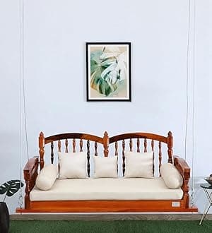 Solid Wood 2 Seater Rope Swing Chair | Wooden Hammock Swing Sofa with Rope & Complete Accessories for Living Room, Indoor, Outdoor, Balcony & Garden | Rajasthani Swings Jhula | Teak Finish