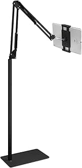 Tablet Floor Stand with 5LB Metal Base, Overhead Bed Phone Stand Angle Height Adjustable Holder, Universal Floor Stand Compatible with iPhone iPad Pro Air Mini, Samsung Tab, Kindle, E-Readers…