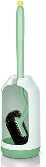 HAMITOR Toilet Bowl Brush Holder Set: Bathroom Deep Cleaning Toilet Cleaner Scrubber Under Rim with Curved Bristle for Dead Corner Clean - Hidden Rv Toilet Decorative Accessories with Caddy- Green