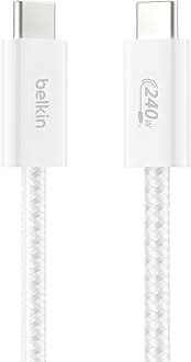USB C to USB C Cable, 3.3ft, 240W - Type C Charger, iPhone Charger Cord, Soft, Braided, Flexible for iPhone 16, Galaxy S25, Pixel 9, MacBook, Chromebook, iPad Pro, Switch Steam Deck – White