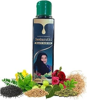 Sembaruthi Herbal Black Hair Oil for Men & Women with Ayurvedic herbs of Amla, Henna, Hibiscus & Bhringraj Oil | Paraben free | 200ml