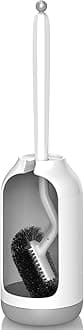 Toilet Bowl Brush Holder Set: Bathroom Deep Cleaning Toilet Cleaner Scrubber Under Rim with Curved Bristle for Dead Corner Clean - Hidden Modern Rv Toilet Decorative Accessories with Caddy - White