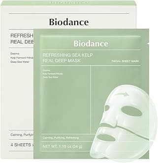 BIODANCE Refreshing Sea Kelp Real Deep Face Mask 4 Pcs | Hydrogel Overnight Mask | Calming, Oil & Sebum Control | Korean Mask for Glass Skin | Korean Skincare, Easter Gifts