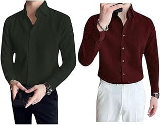 GRECIILOOKS Men's Formal Button Down Shirt – Slim Fit Office Wear Shirt's for Men | Textured Long Sleeve Cotton Blend | Business & Meeting Ready (Available in Plus Size and Combo Pack of 2)