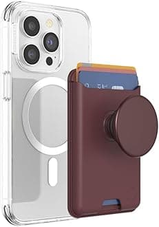 PopSockets Phone Wallet with Expanding Grip and Adapter Ring for MagSafe, Phone Card Holder, Wireless Charging Compatible, Wallet Compatible with MagSafe - Oxblood