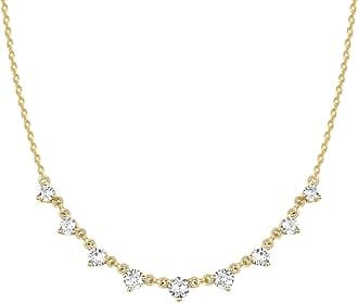 14K Gold Plated Station Necklace - Simulated Diamond Layering Necklaces - Womens CZ Chain
