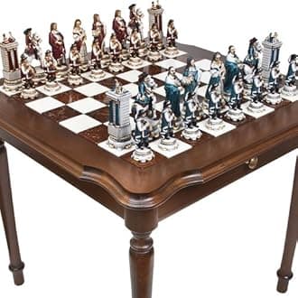 Bello Games Collezioni - King Louis The Sun King Chessmen & Luxury Palazzo Chess & Checkers Table from Italy