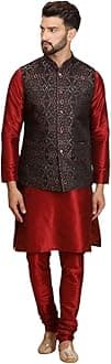 Ethluxis Men's Kurta Churidar Pyjama with Nehru Bandhgala Jacket