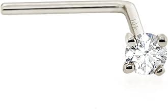 14Kt Gold Real Diamond Nose Stud 22G L-Shape Nose Ring Stud - Nose Piercing Jewelry - April Birthstone