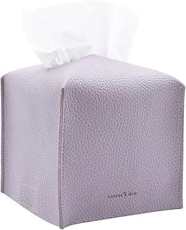 Carrot's Den Tissue Box Cover Holder with Bottom/PU Leather Decorative Organizer for Bathroom, Car, Office/Modern Home Decor (Lavender, Square)