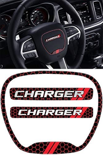 GRIDREADY Steering Wheel Emblem Kit Compatible with 2015-2020 Dodge Charger | 3D Domed Badge Overlay Decal Trim Cover Sticker Set | Charger Interior Accessories