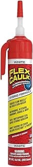 Flex Seal Caulk, Waterproof & Weatherproof Hybrid Polymer Sealant, Strong, Paintable, Indoor, Outdoor, Bath, Shower, Sink, Window, Baseboards, Door, RV, Roof, Wood, Auto & Marine, White, 9 oz, 1-Pack