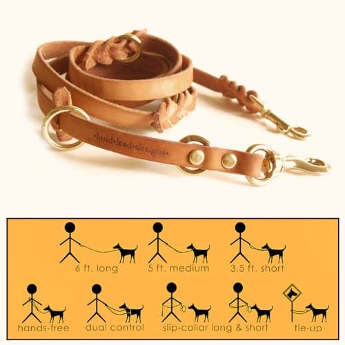 Leather 6' Multi-Function Leather Leash by Bold Lead Designs (X-Large)