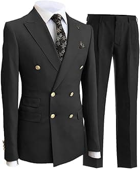 Men's Suits Slim Fit 2 Piece Double Breasted Business Blazer+Pants Set Prom Tuxedos Jacket for Wedding Grooms