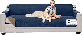 Sofa Shield Couch Slip Covers for Dogs, Reversible Furniture Protector with Strap, Stain and Tear Resistant Cushion Cover, 88 inch Seat, Machine Washable Slipcover Dog Pets Cats, Navy Sand