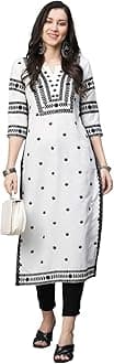 Women's Cotton Blend Embroidered Straight Kurta