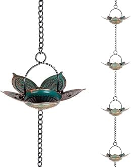 8.3 FT Lotus Rain Chain, Metal Rain Chains for Gutters with 12 Cups, Adjustable Rain Catcher Chain for Eaves Drainage, Replacement for Downspout, Outdoor Decor
