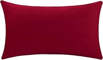 mixeoo Comfy Christmas Red Throw Pillow Covers Decorative Long Lumbar Solid Thick Velvet Super Soft Cushion Cases Home Decor for Sofa Couch Living Room Chair, Set of 1, 14 x 36 Inch