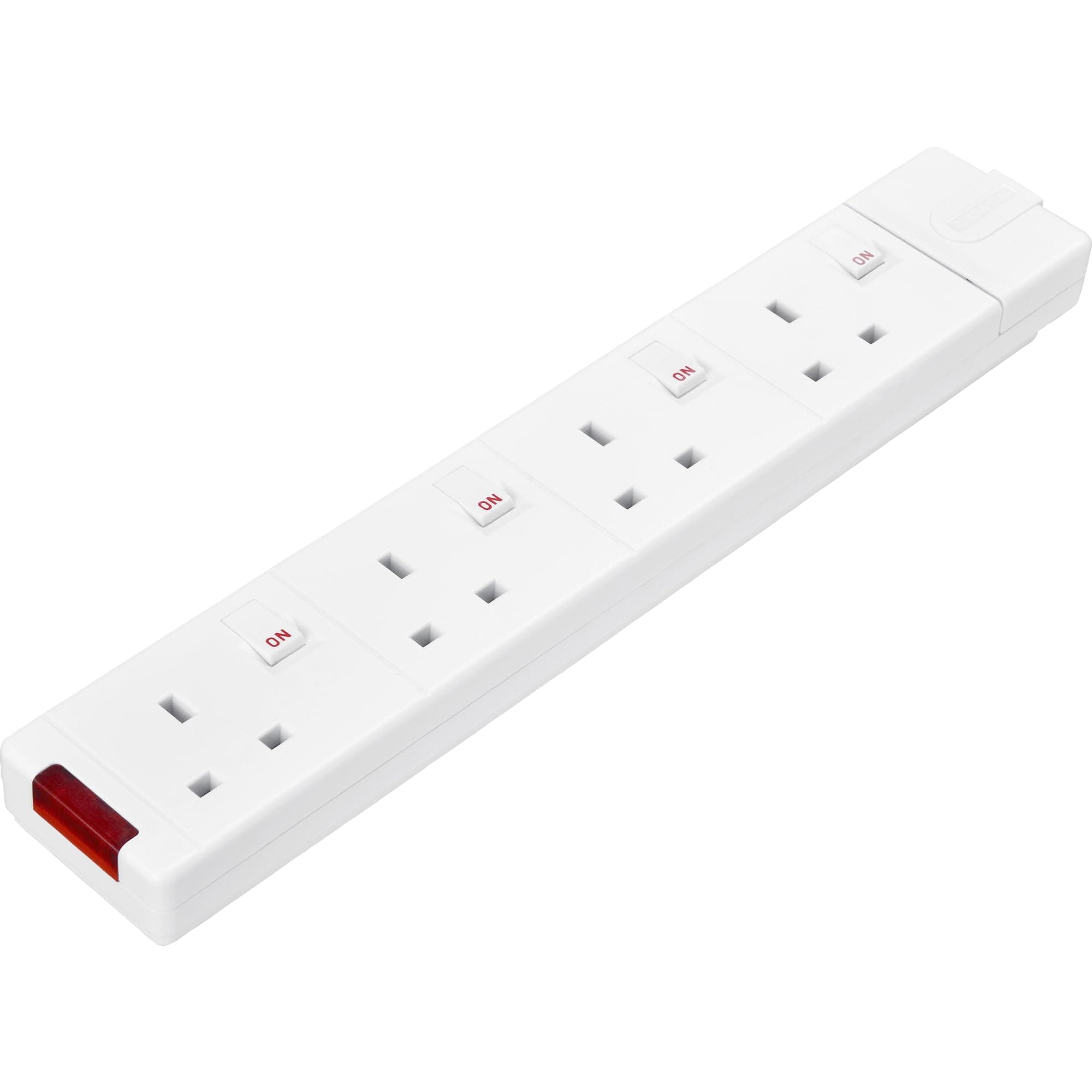 Masterplug Four Socket Rewireable Trailing Socket with Power Indicator and Individual Switches, without Plug and Cable, White