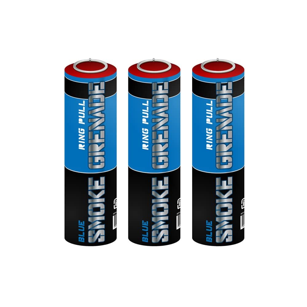 Pack of 3 Ring Pull Smoke Grenade Effects for Paintball, Weddings, Photo-shoots & Special Effects (Blue)