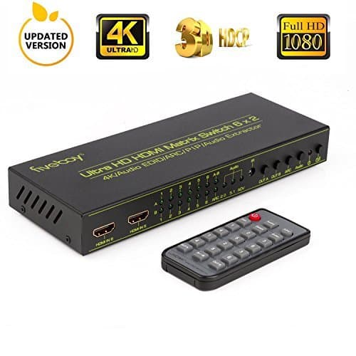 HDMI Matrix Switch (6-Input 2-Output), Fiveboy HDMI Audio Extractor with IR Remote Control, Support PIP, ARC, 4Kx2K@30Hz, 3D for HD Displays, Home Theater, Audio Receiver