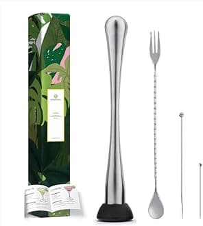 Homestia 4PCS Muddler Set for Cocktails, 10 Inch 304 Stainless Steel Cocktail Muddler for Mojito and Fruit Drinks, Home Bar Tool Set of Bar Spoon Swizzle Stick Cocktail Pick Silver