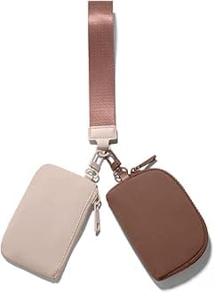 Viverte Mini Zip Around Keychain Wristlet Wallets Small Portable Dual Pounch Wristlet Detachable Coin Purse Pocket Gifts for Women Travel Sports Outdoors (Beige+Brown)