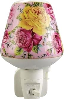 Durable and Clasic LED Night Light - Colorful Floral Ceramic Decorative Light | Ideal for Bedrooms, Hallways, Bathrooms Nighttime Lighting Solution - Perfect Home Decor (Pink & Yellow)
