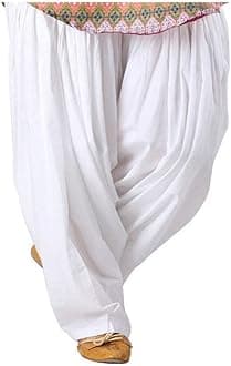 Prabha creationsWomen's Loose fit Cotton semi Patiyala Salwar White