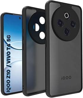 RIGGEAR Shockproof Sleek Hybrid Armor Back Cover Case for iQOO Z10 5G / VIVO T4 5G (Smoke Black Matte PC with Black TPU Bumper)