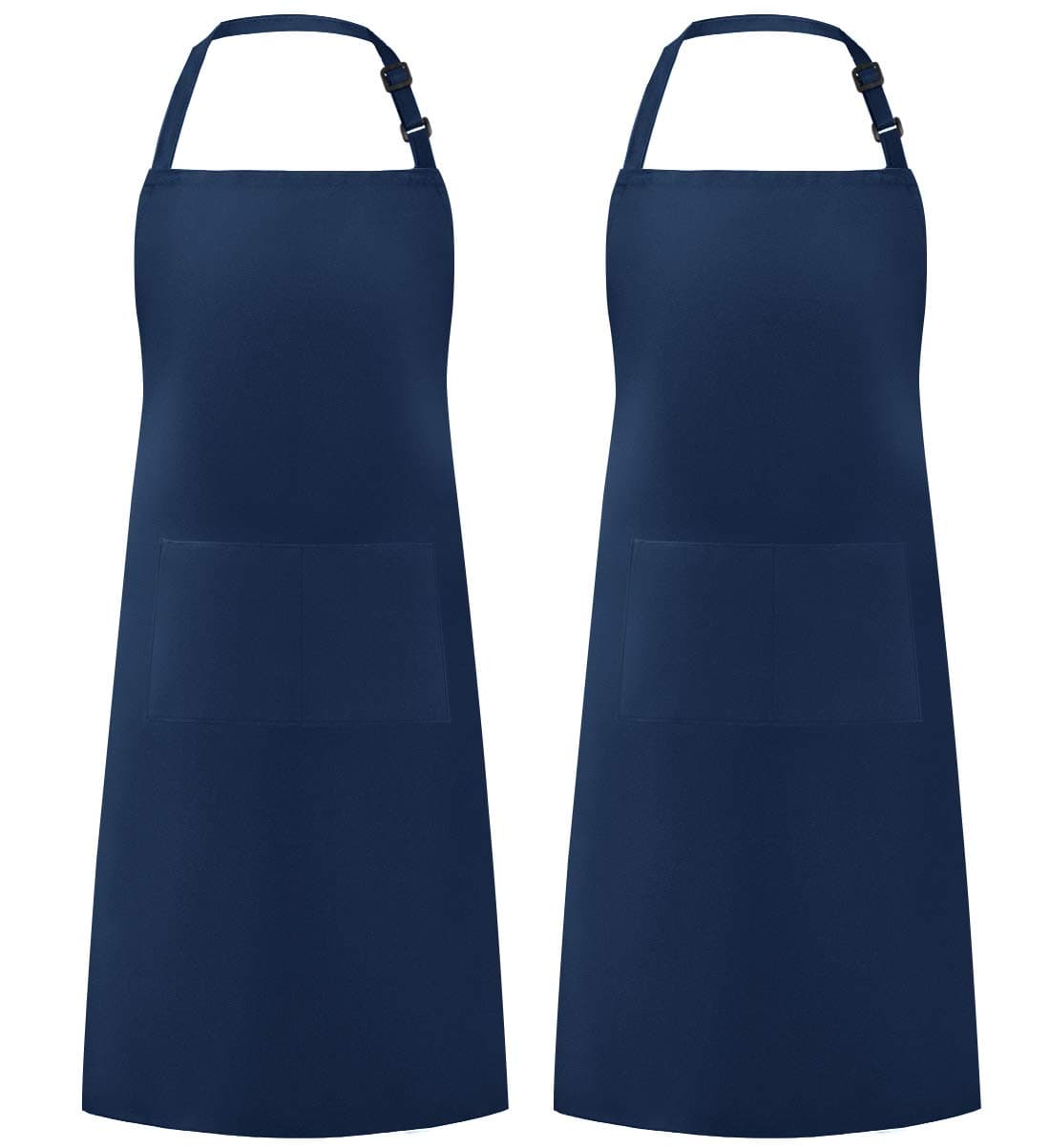 Syntus 2 Pack Adjustable Bib Apron Waterdrop Resistant with 2 Pockets Cooking Kitchen Aprons for Women Men Chef, Blue Dark, 33.07*27.17in