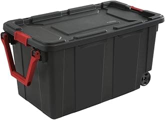 Sterilite 14699002 Wheeled Industrial Tote, Black, 37 Gallon