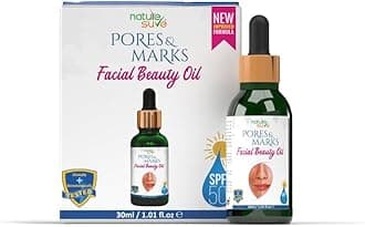 - Nature Sure 30ml Pores and Marks Facial Oil for Glowing Skin with SPF 50 Sunscreen, Brightening Face Serum Removes Acne, Pimples & Dark Sports, Natural Skin Glow and Ultralight Face Care