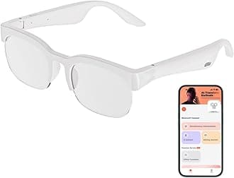 Ai Translator Glasses,Translator Smart Glasses, AI Translator Powered by GPT,Music Bluetooth Sunglasses, Supports 100+ Languages for Traveling (White Glasses AI)