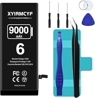 9000mAh Super Capacity Battery Compatible with iPhone 6/6G, 0 Cycle Li-Polymer Replacement Battery for iPhone 6/6G, with Professional Repair Tool Kit