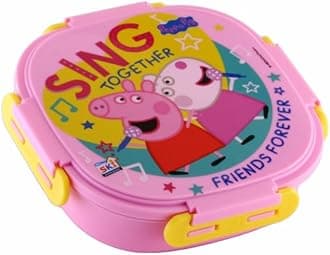 SKi Homeware Baker Insulated 3 Grid Bento Lunch Box With Stainless Steel Inner And A Steel Spoon- Peppa Pig, 450Ml